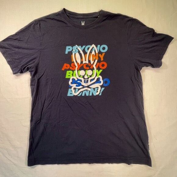 Psycho Bunny Blue Mercer Bunny Graphic Pima Cotton Crewneck T-Shirt Size 6 - Picture 1 of 9